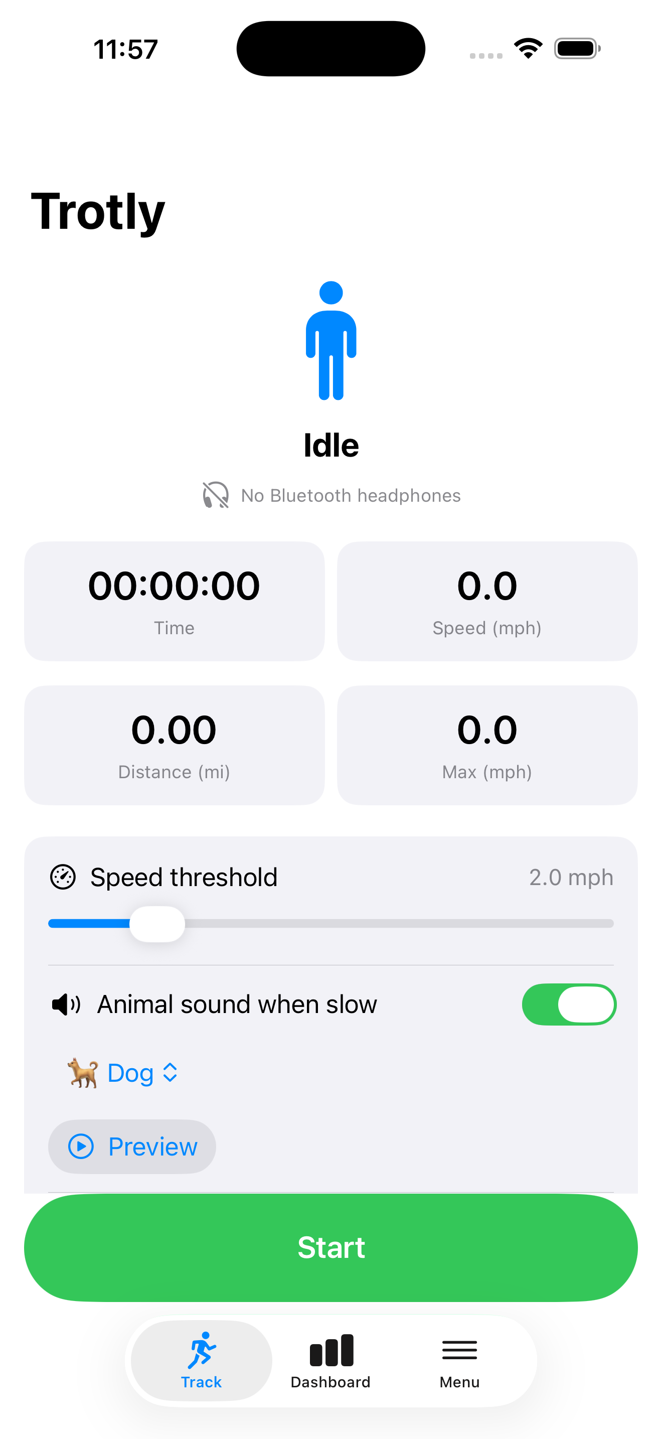 Trotly tracking screen