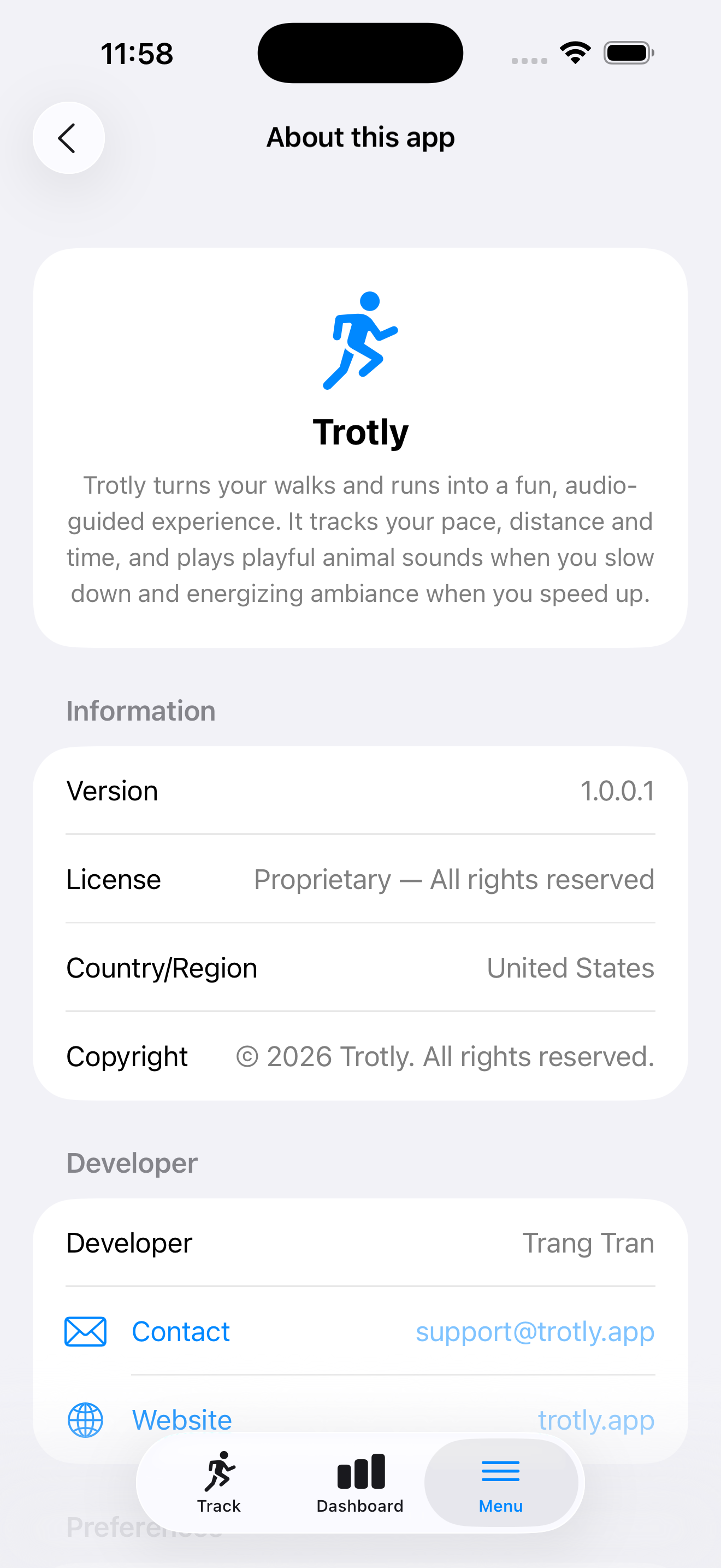 Trotly menu